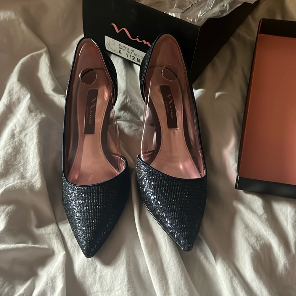 NWT never worn Nina satin and sparkle heel.
